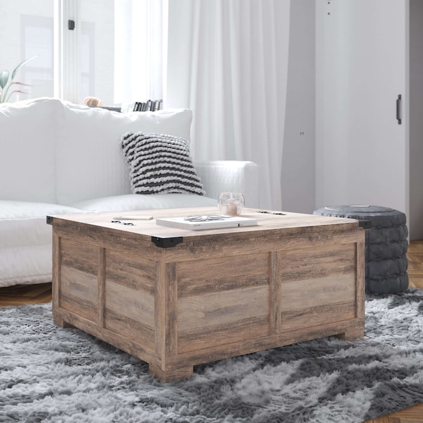 Flash Furniture Wyatt 35.75in Farmhouse Storage Coffee Table with Hinged Lift Top, with Hidden Storage, Gray Wash ZG-ZP-030-GRY-GG - main